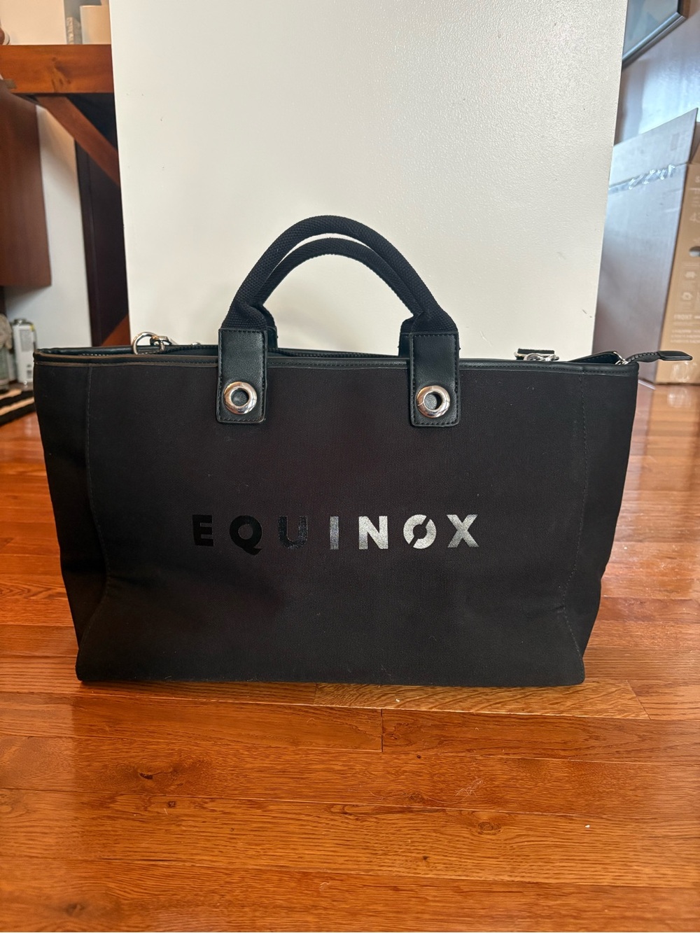Equinox Black Canvas Duffel Bag with Top Handles & Shoulder Strap